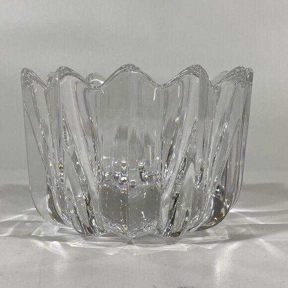 Orrefors Fleur Art Glass Ribbed Crystal Bowl Vase Signed Jan Johansson 4.75” - Picture 4 of 7